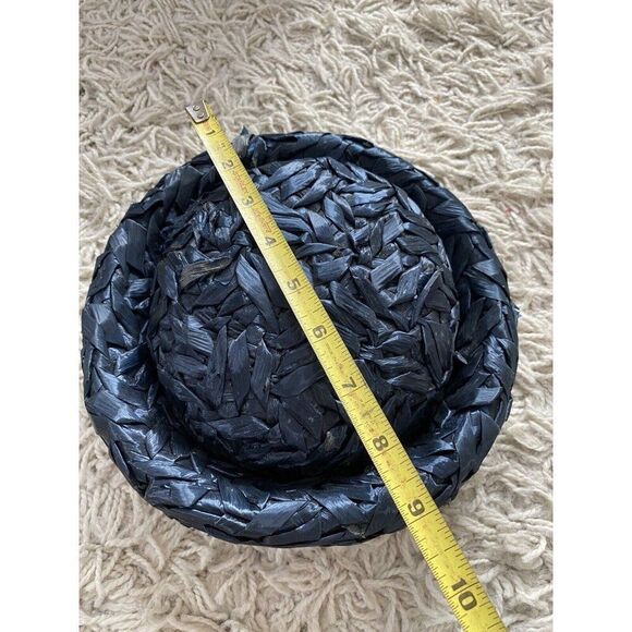 Vintage Pillbox Hat Saks Fifth Avenue Dark Navy Blue Straw 1950s
